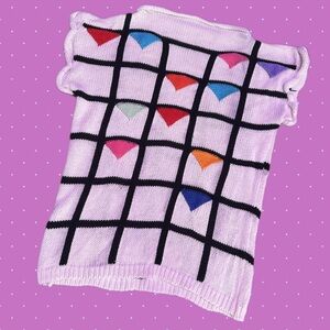 80s Knitted top Colorful Dopamine Black White Grid Cotton Ramie